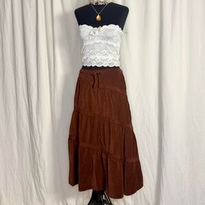 2008 GAP Kids XXL Brown Corduroy Tiered Midi Skirt | Women's XS/S